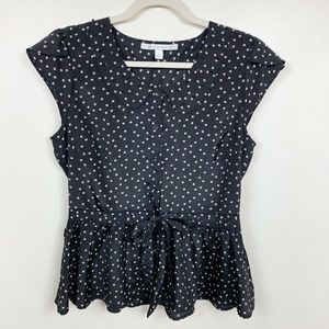 LC Lauren Conrad L Black/Tan Polka Blouse Shirt